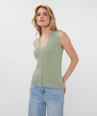 Sleeveless Soft Green Knit Tank