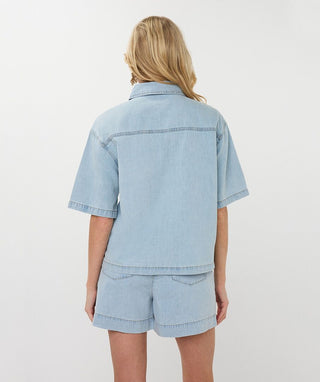 Short-sleeve Light Denim Blouse