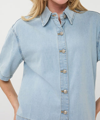 Short-sleeve Light Denim Blouse