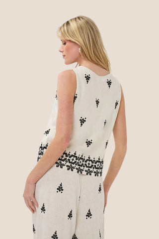 Sleeveless Black and White Embroidered Top