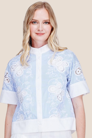 Stand Collar Shirt Butterfly Embellishment