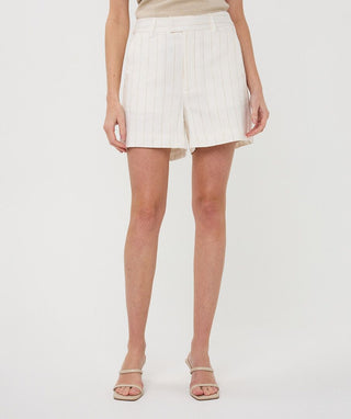 Off White Sand Linen Striped Shorts