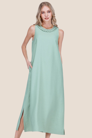 Zig-Zag Trim Neck Column Dress