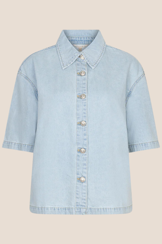 Short-sleeve Light Denim Blouse