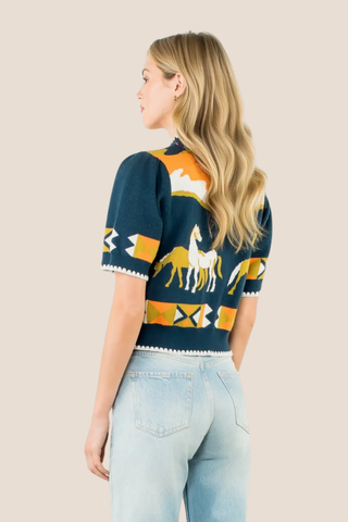 Short Sleeve Horse Detail Top