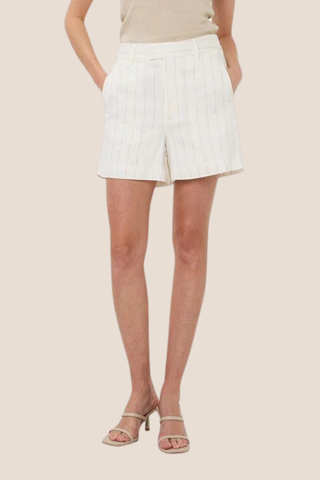 Off White Sand Linen Striped Shorts