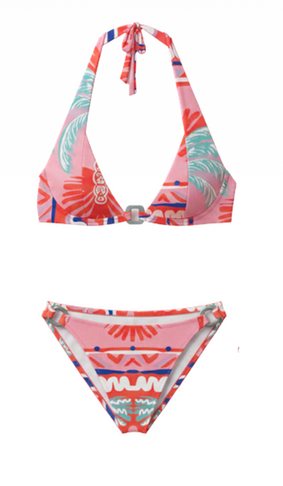 Halter Bikini Top Pink Palm