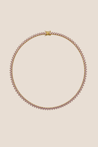 18K Gold & Pink Tennis Necklace
