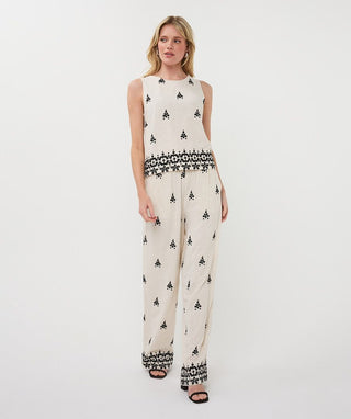 Sleeveless Black and White Embroidered Top