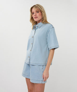 Short-sleeve Light Denim Blouse