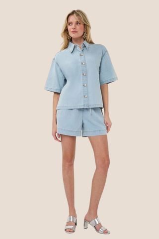 Short-sleeve Light Denim Blouse