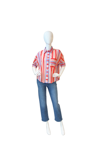 Stripe Button Short Sleeve Shirt