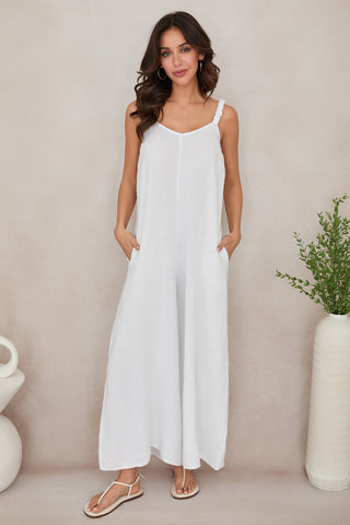 Sleeveless V-Neck Wide Leg Loose Jumpsuit