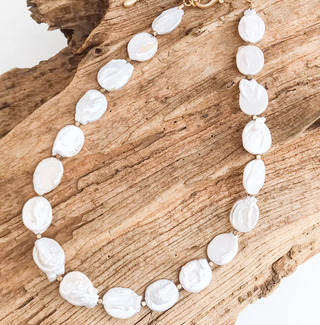 Coin Pearl Brass Necklace