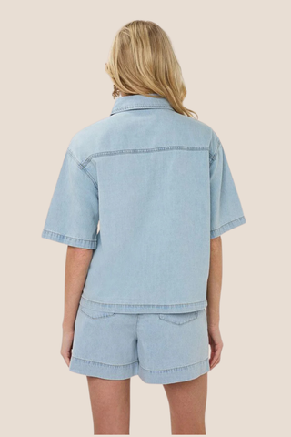 Short-sleeve Light Denim Blouse