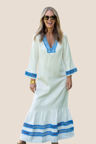 V-Neck Flounce Midi Dress