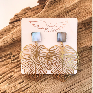 Abalone Stud w/Laser Leaf Earrings