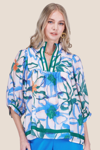 Bloom Stand Collar Puff Sleeve Top