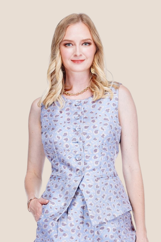 Buttons Vest - Leopard Jacquard