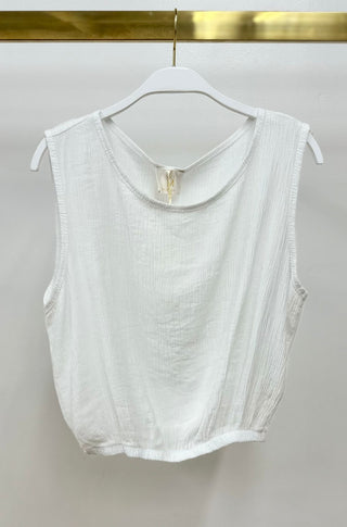 Crinkle Sleeveless Elastic Hem Top