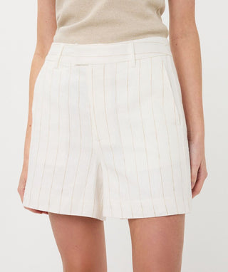 Off White Sand Linen Striped Shorts