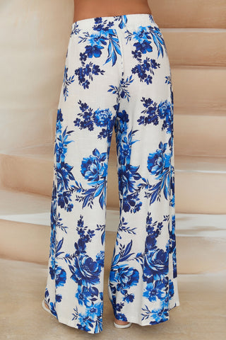 Floral Print Elastic Waistband Pants With Pockets