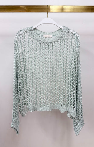 Batwing Crochet Knit Top - Aquamarine