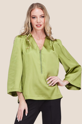 V-Neck Zipper Blouse