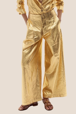 Gold Metallic Linen Pants