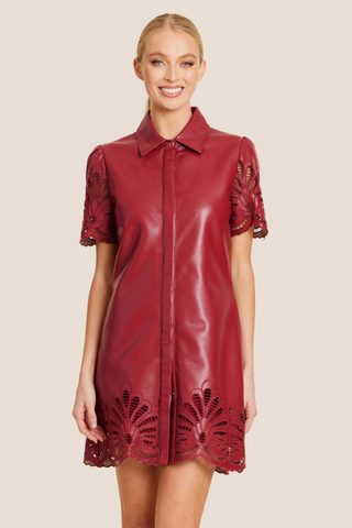 Deep Red Shortsleeve Vegan Leather Cut-Out