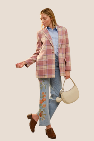 Plaid Pearl Button Blazer