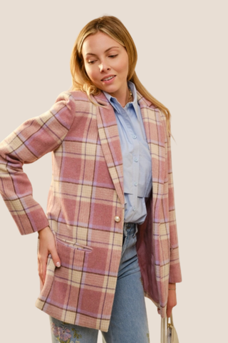 Plaid Pearl Button Blazer