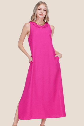 Zig-Zag Trim Neck Column Dress