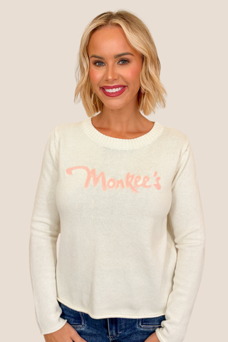 "Monkee's" Crewneck Sweater Cream and Pink