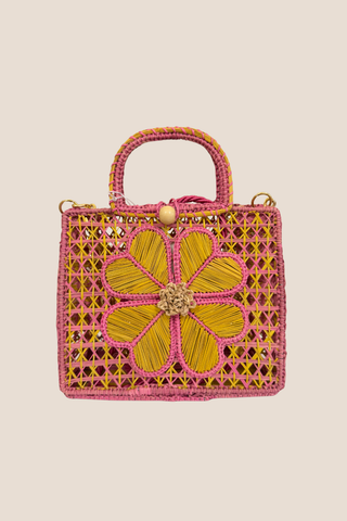 Pink and Yellow Flower Handbag