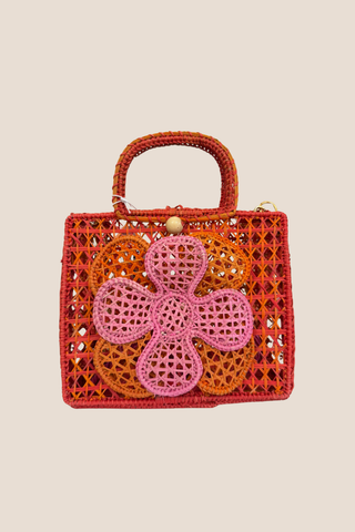 Orange and Pink Flower Handbag