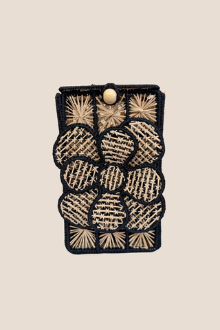 Natural and Black Flower Rectangle Handbag