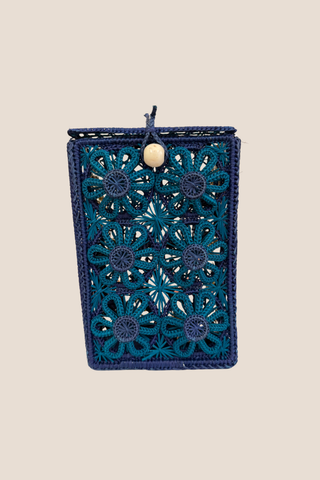 Navy and Teal Six Flower Rectangle Handbag