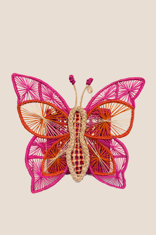 Pink Butterfly with Beaded Handle Handbag