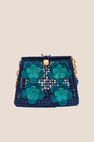 Navy and Teal Four Flower Handbag