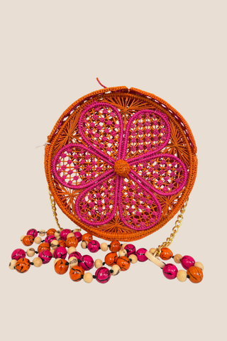 Circle Orange and Pink Flower Handbag
