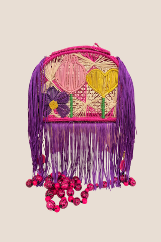 Pink Flower Tulip Heart Fringe Handbag