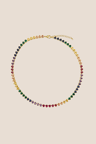 18 K Gold Rainbow Heart Tennis Necklace