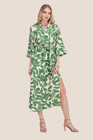 Fern Button Pleated Midi Dress