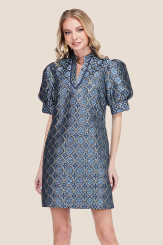 Collar Trimmed V Neck Dress