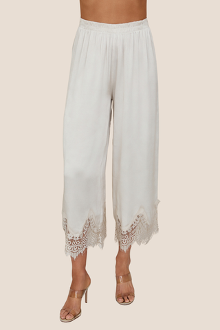 Mineral Wash Lace Hem Culotte Pants