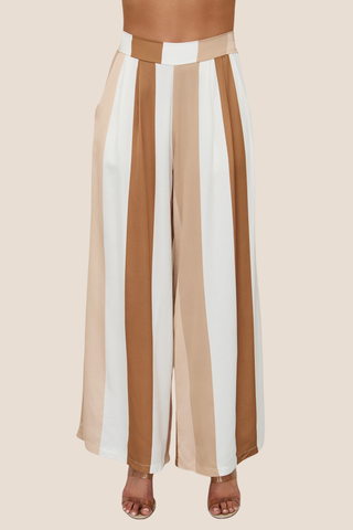 Bold Stripe Print Elastic Waistband Pants With Pockets
