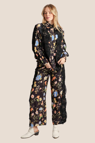 Floral Lace-Trimmed Shirt And Trouser Set