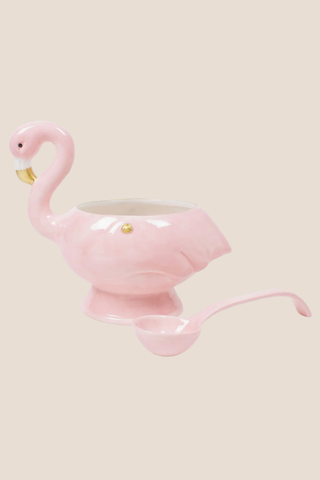 Flamingo Shaped Ceramic Punch Bowl With Ladle, 32oz