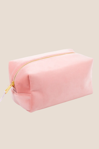Velvet Monogram Cosmetic Bag, Small - Dusty Pink
